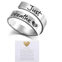 RWQAIN Heart Just Breathe Rings for Women,Spiral Wrap Healing Rings,Inspirational Jewelry Rings Adjustable Ring Personality Encouragement Gift