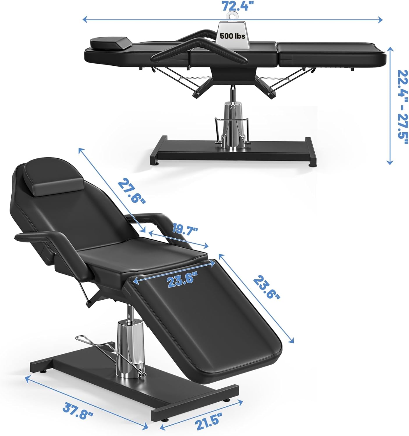 DearDean Hydraulic Tattoo Chair for Client 440lbs Height Adjustable Tattoo Spa Bed Chair Facial Bed for Esthetician Treatment Table for Spa & Tattoo Services (Black)