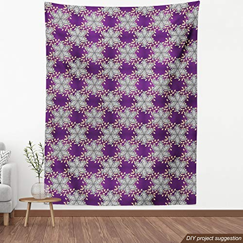 Image of Ambesonne Mauve Fabric by The Yard, Vintage Oriental Display Moroccan Illustration Floral Petals with Details, Decorative Fabric for Upholstery and Home Accents, 1 Yard, Earth Yellow Purple