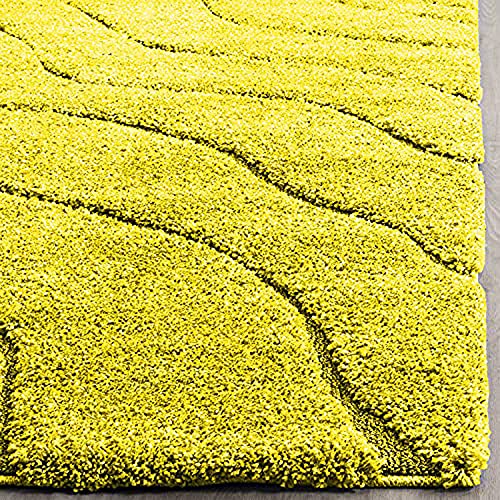 Image of Textured Wave Shaggy Rectangular Carpet For Living Room,Bedroom,High Low Design Finish Microfiber 1.8 Inch Pile High,4X6 Feet Yellow|Yellow Color
