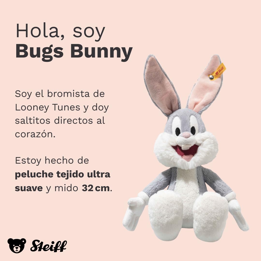 Steiff Peluche Bugs Bunny, Peluche Adorable, para niños y niñas, Friends, Peluche 32 cm, Gris, 024672