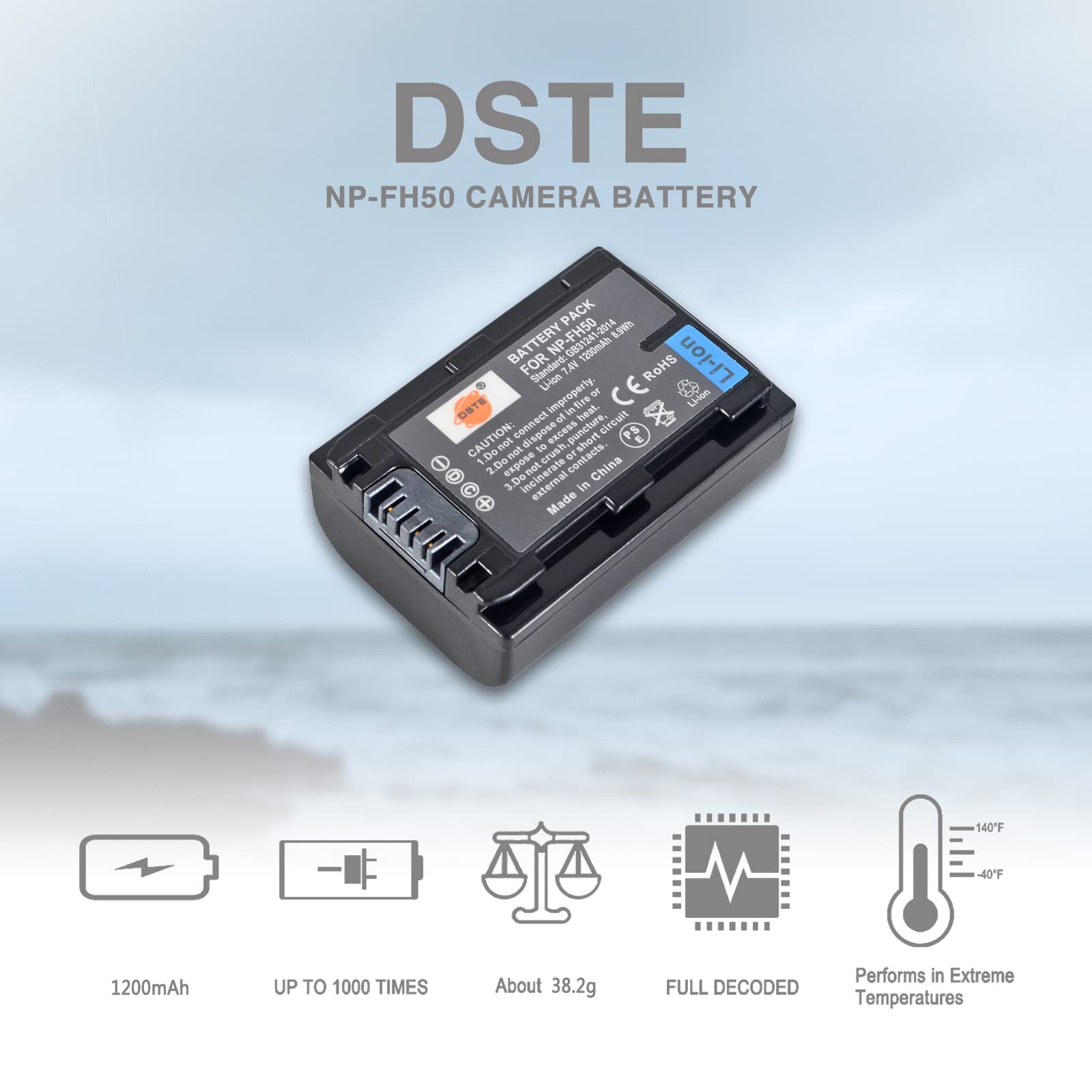 DSTE 2-Pacco Ricambio Batteria Compatibile per Sony NP-FH50 DSLR-A230 DSLR-A290 DSLR-A330 DSLR-A380 DSLR-A390 DSC-HX1 DSC-HX100V DSC-HX200V HDR-TG5V HDR-TG1E HDR-TG3 HDR-TG5 HDR-TG7