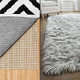 Gorilla Grip Area Rug Pad and Faux Fur Area Rug, Both 5x7, Rectangle, Fur Rug in Gray, Rug Pad for...