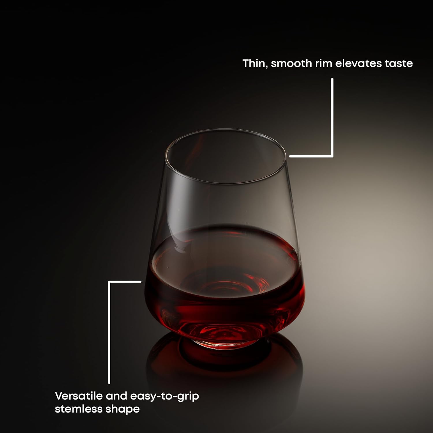 JoyJolt Sidney Stemless Wine Glasses Set of 4 | 19 oz Modern Drinking Glasses | Tapered Bulb Shaped Tumbler Cups for White and Red Wine | Home Bar Glass Set | Premium Crystal Made in Europe - Image 7