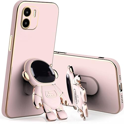 Compatible con Redmi A2 Funda con chapado creativo astronauta titular de dibujos animados rosa, teléfono Xiaomi Redmi A1 Funda de silicona a prueba