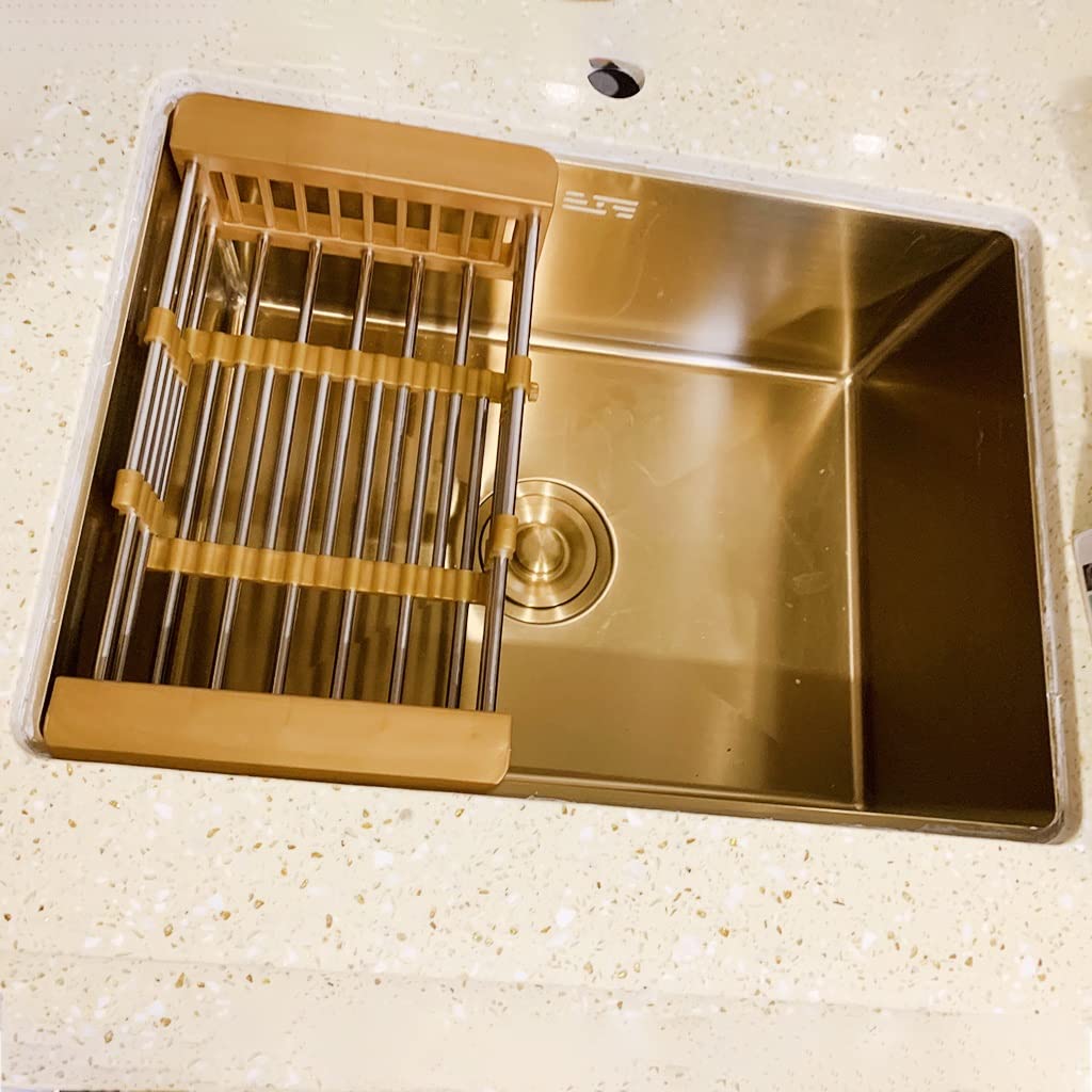 Lavello da Bar con Vasca Singola e lavello Rettangolare in Acciaio Inox 304 con Rubinetto e Scarico, Montaggio Superiore o sottopiano (Oro 55x40x21,5 cm)