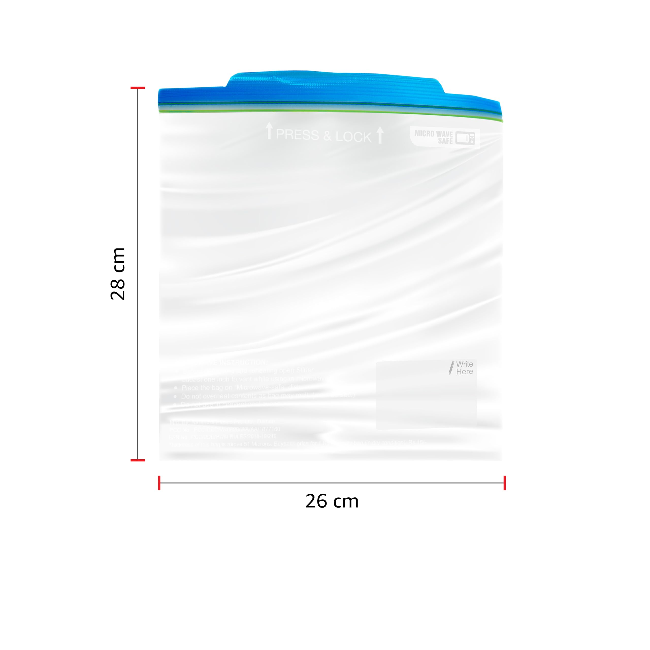 Multipurpose Zip Lock Storage Bags | 45 Bags | Medium | 26 x 28 cm | Reusable and Reclosable with Double Zipper | Material Plastic | Leak- Proof | Food Grade | Microwave Safe