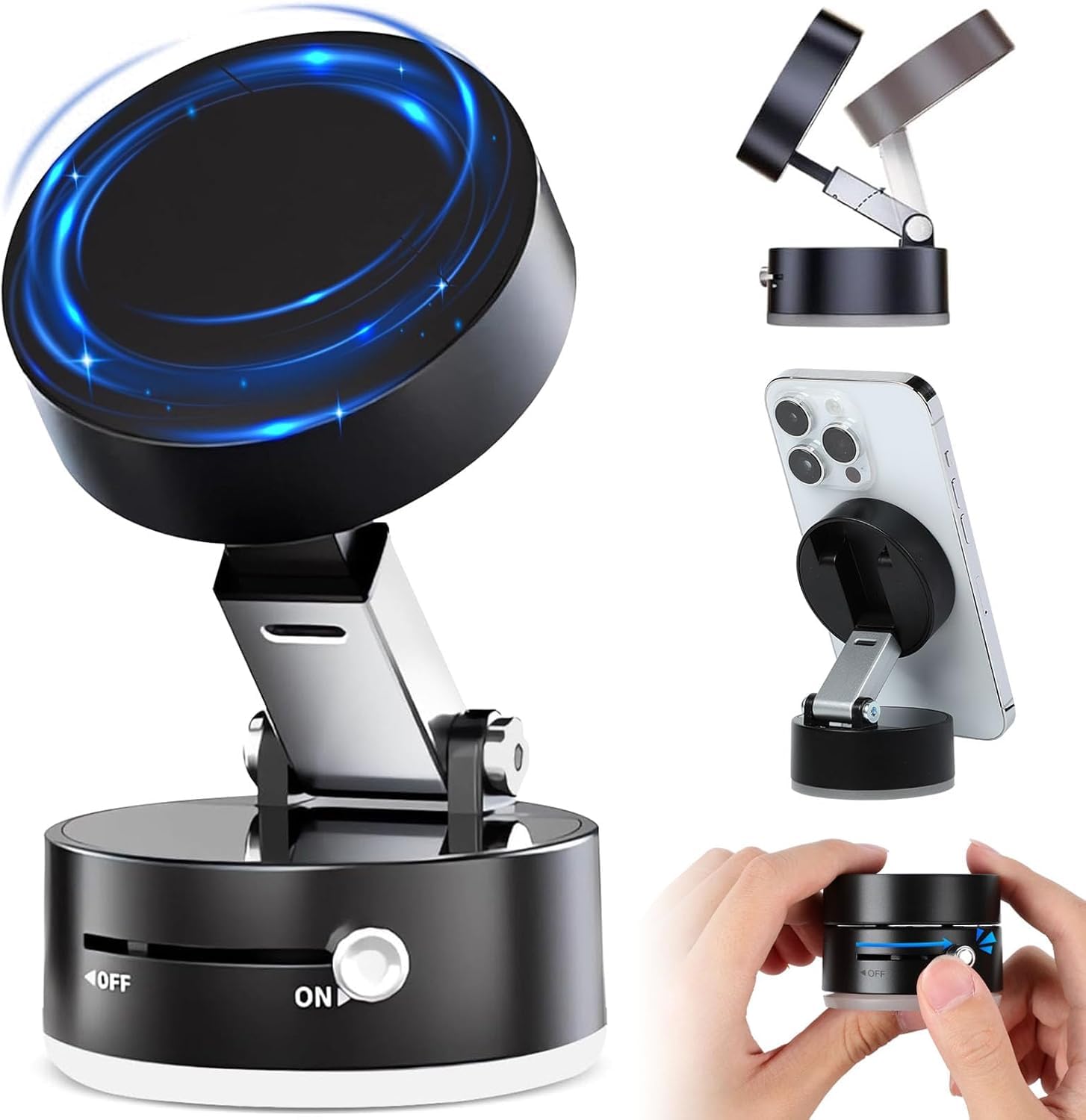 Adjustable Vacuum Magnetic Phone Holder Magnetic Phone Stand Mount 360-Degree Rotating Base Phone Mount for Gym Shower Car