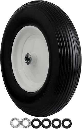 Neumáticos de carretilla sin plano 4.80/4.00-8, ruedas de goma sólida de 16 pulgadas con rodamientos de 5/8 pulgadas, cubo central de 3 pulgadas,