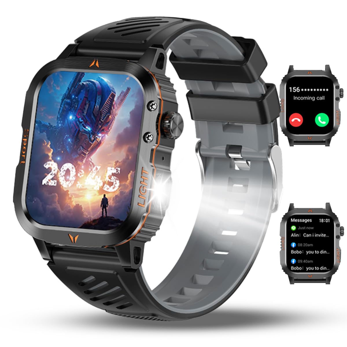 QTLLBT Men's Military Smart Watch HD Compass Altimeter Barometer Fitness Tracker Sports Watch Pedometer Mountaineering Watch Sleep Monitoring Function