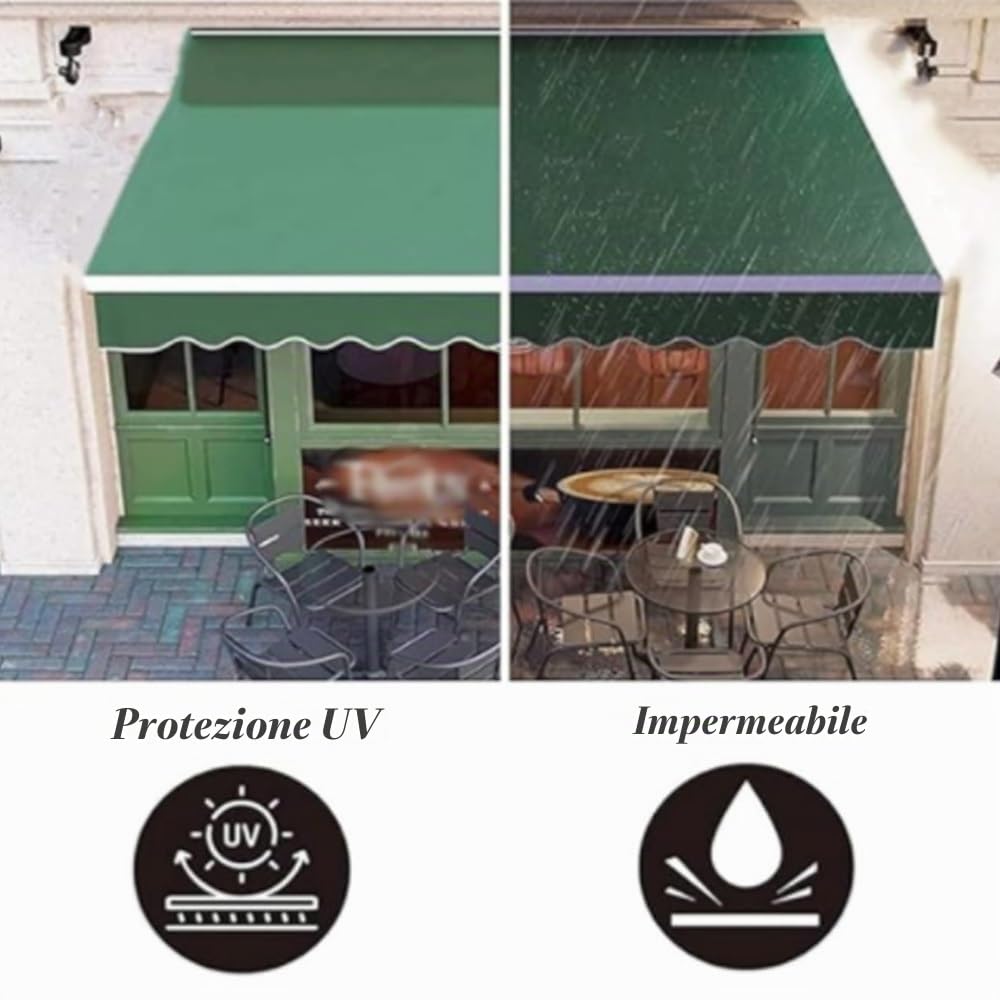 300x250cm Telo per Tende da Sole Ricambio, Telo di Ricambio per Tenda da Sole Retrattile Tessuto di Ricambio Impermeabile Antistrappo(Khaki,7.8x6.5ft/240x200cm)