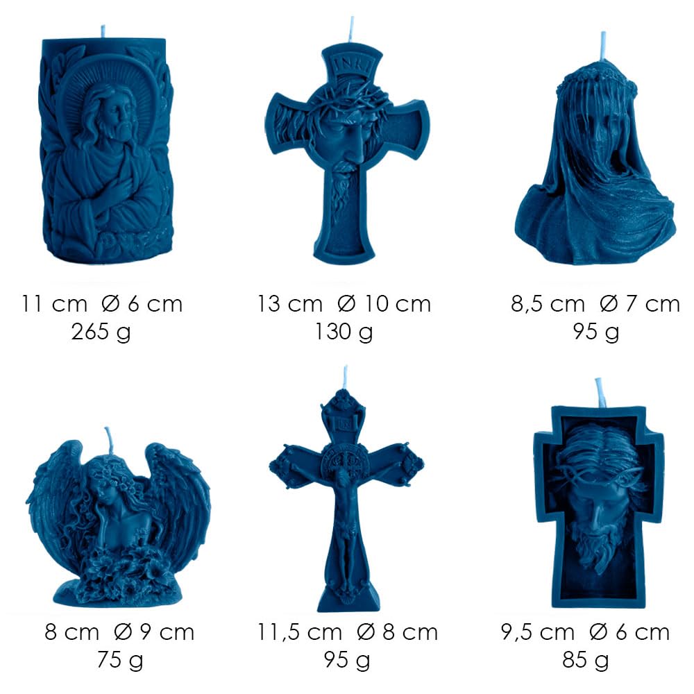 Juego de regalo de velas – 6 velas de cera de abejas hechas a mano, regalo cristiano y espiritual, natural, sin aroma, sostenible y símbolo de fe (azul oscuro)