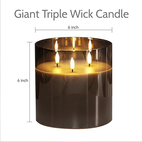 Miniatura 9 de Vela de pilar sin llama de 3 mechas púrpura con control remoto  6 pulgadas de alto 6 pulgadas, vela de cera LED parpadeante grande con pilas