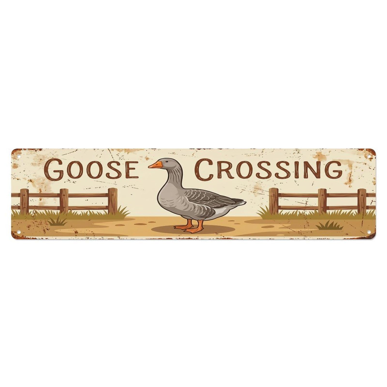 Vintage Toulouse Goose Farm Scene GOOSE CROSSING Metal Tin Sign