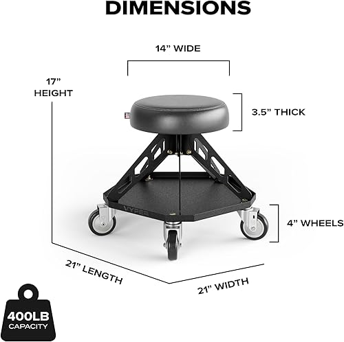 Miniatura 2 de Vyper Robust Steel Pro Shop Silla para mecánica, automoción, bricolaje, taburete de garaje de capacidad de 400 libras, ruedas grandes (asiento