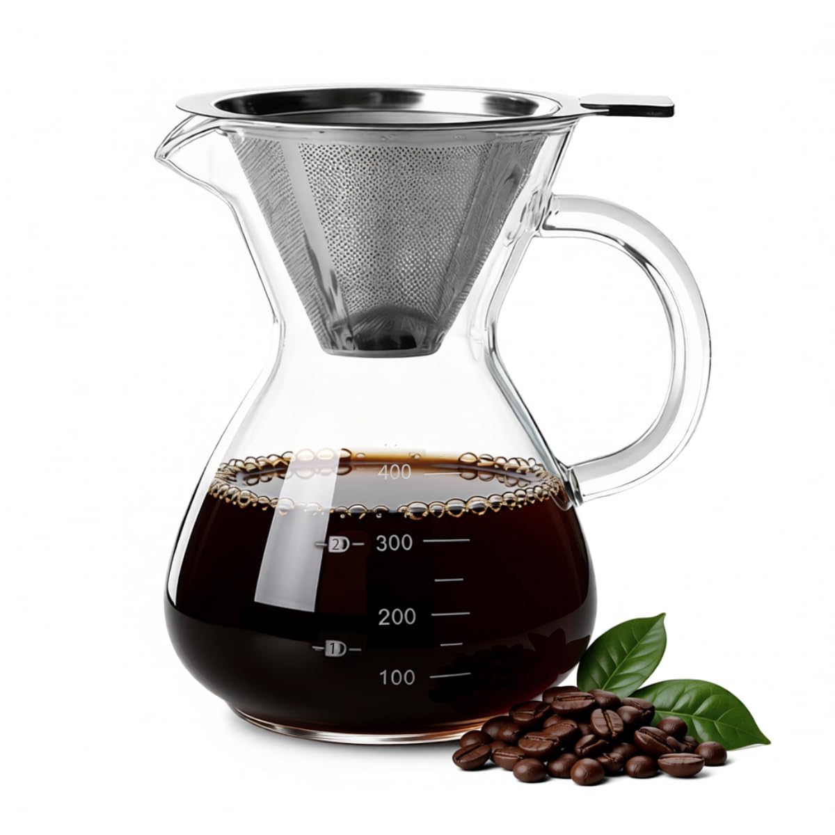 Supvox® Pour Over Coffee Maker 400ml, Glass Coffee Dripper with Handle, Reusable Food-Grade Stainless Steel Filter, Manual Brew Coffee Maker for Home, Office-image-14