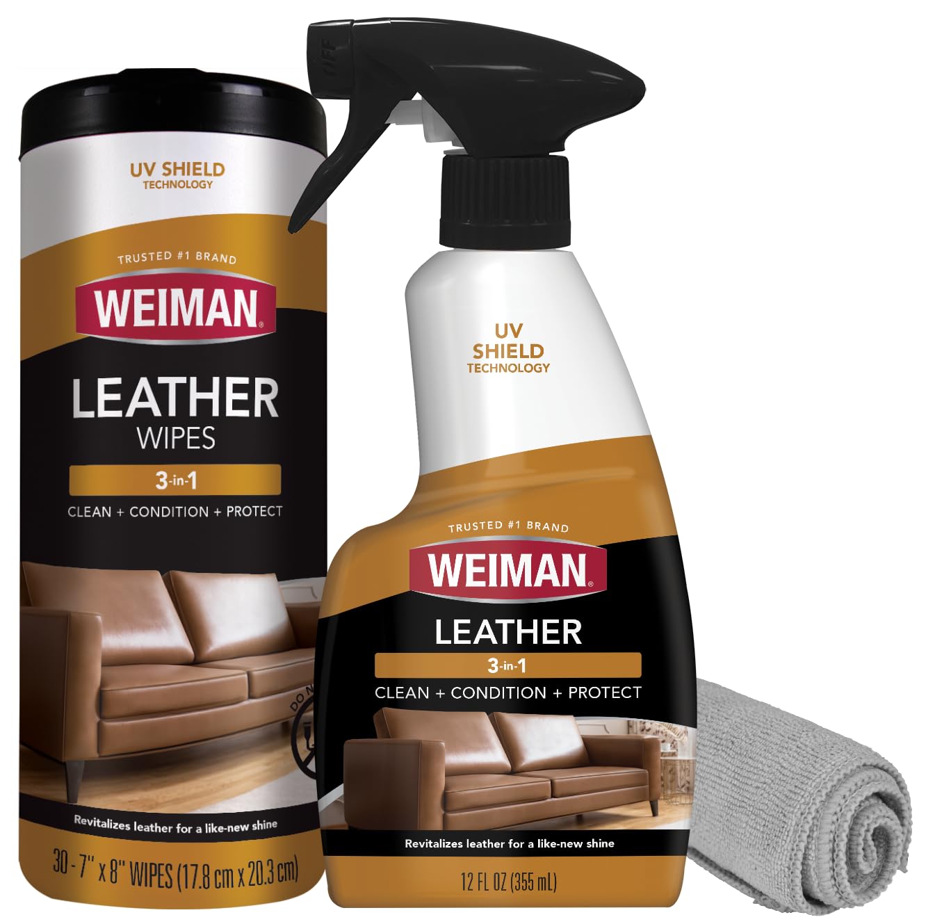 Leather Cleaner & Conditioner Care Kit | Restores Leather Surfaces | Ultra Violet Protectants Help Prevent Cracking or Fading of Leather Furniture, Car Seats, Shoes