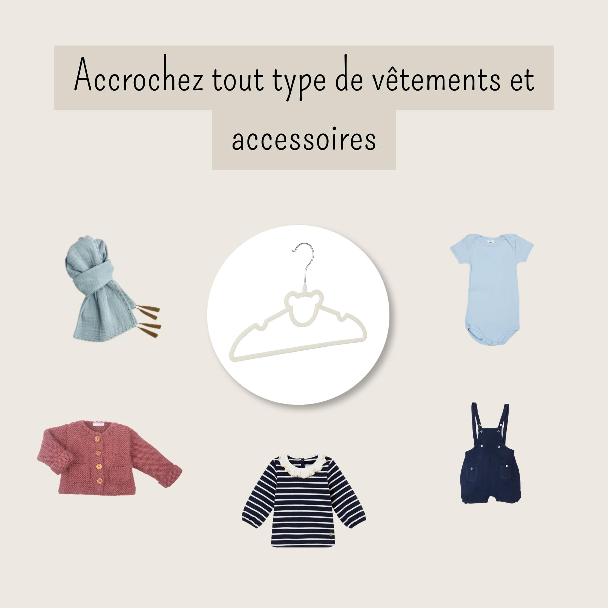 Lot de 30 cintres en Velours Haute qualité pour bébé et 4 séparateurs de Taille - Cintres pour Enfant antidérapants - Crochet pivotant à 360° - Peu encombrant pour Vestes, Robes, Pantalons, t-Shirts