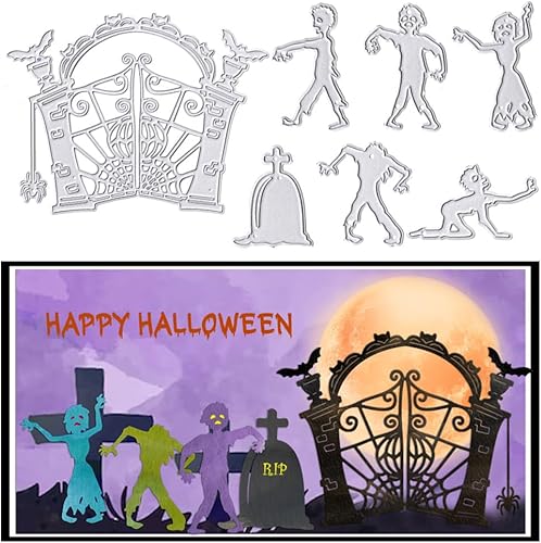 Miniatura 1 de ALIBBON Troqueles de Halloween para hacer tarjetas, troqueles de corte de puerta de telaraña, moldes de plantilla de metal, troqueles de tumba de
