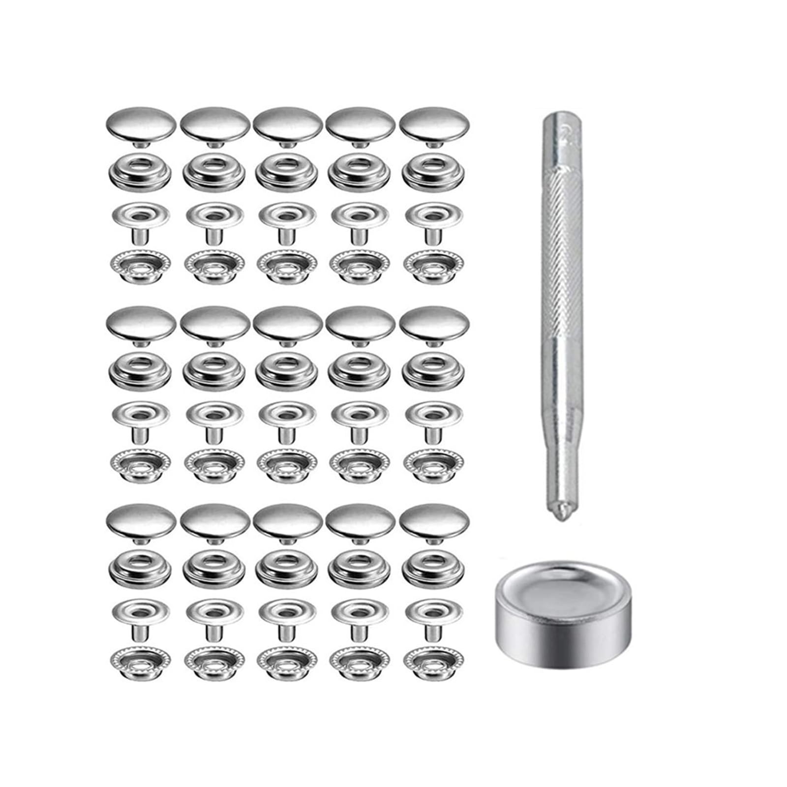 Multipurpose Professional Fastener 60PCS 15MM Metal Closures Anti Button and Applicators for Fabrics Heavy Duty Fastener Installation Tool