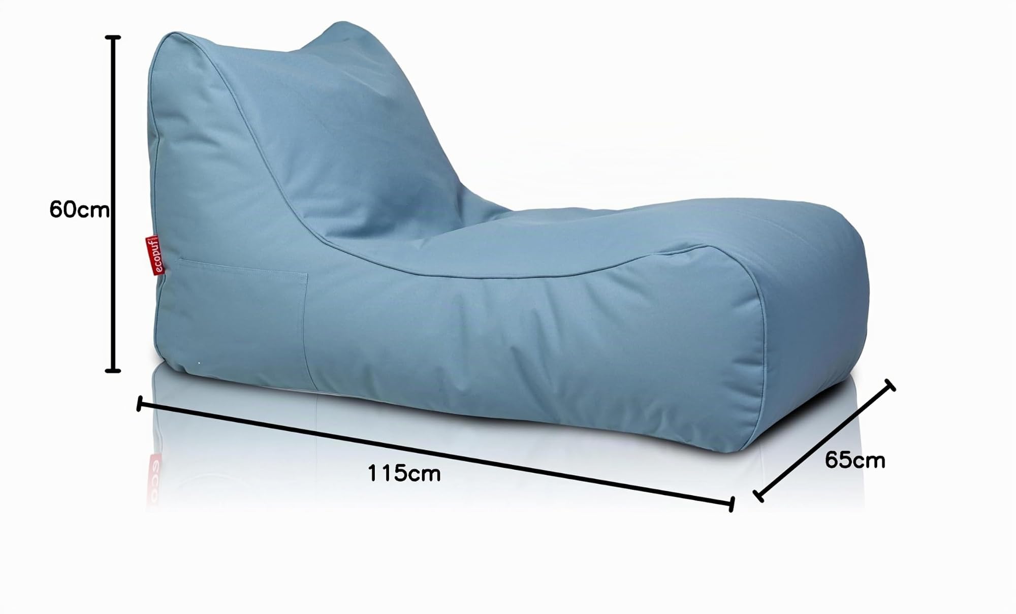 Ecopuf Wetterfester Outdoor Sitzsack Master Chaise Longue - Sitzsack mit Staufach und Griff - Wasserfester Stoffsack - Entspannungssessel - Wohnungseinrichtung - 115x65x60cm, Hellblau M6