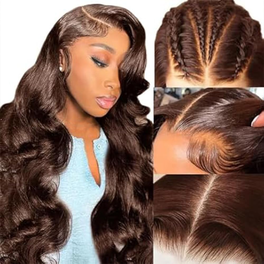 Swiss Lace Front Wig Body Wave 32 Inch 13x6 Chocolate Brown Brazilian Virgin Human Hair Pre Plucked Natural Hairline