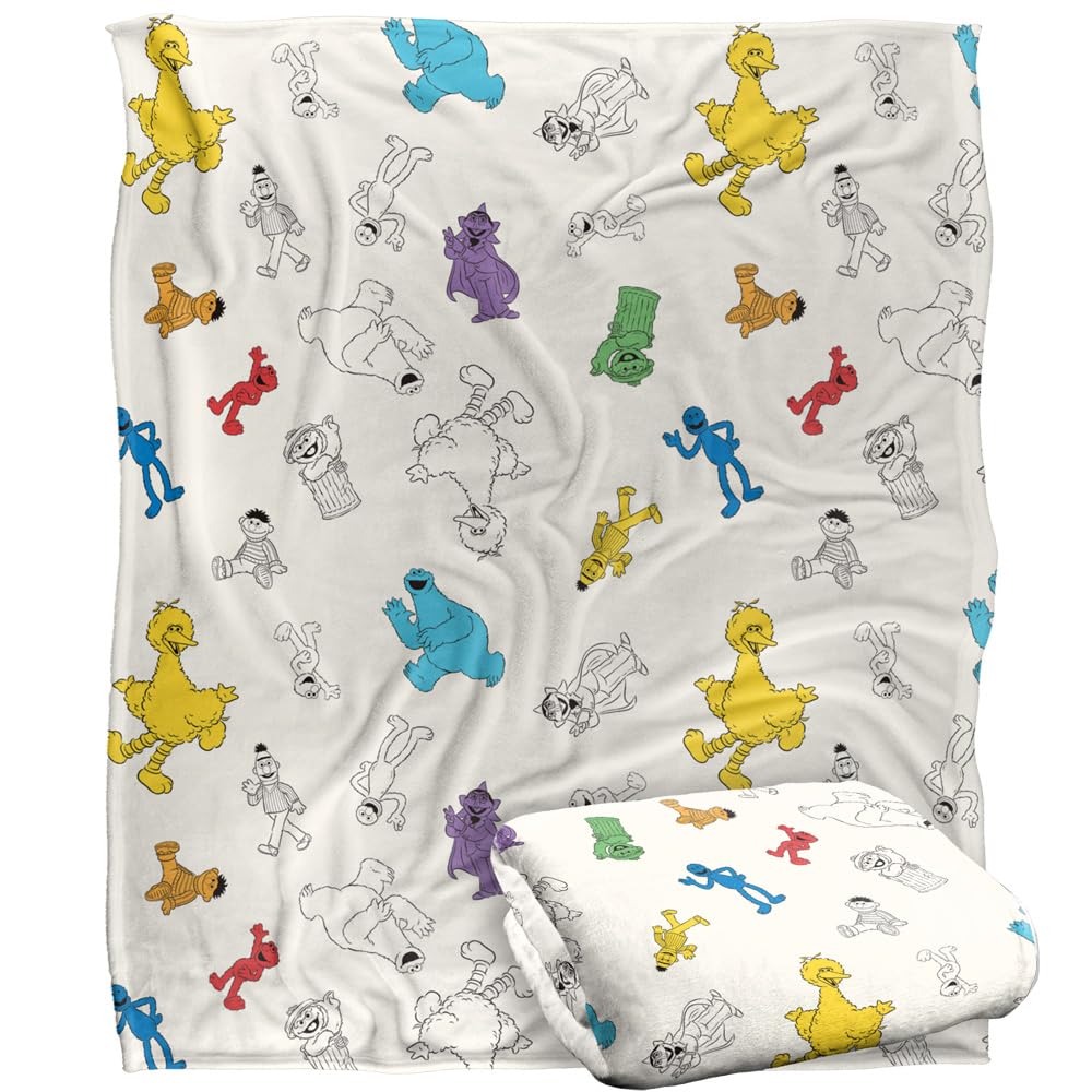 Sesame Street Full Character Pattern Silky Touch Super Soft Throw Blanket 152 X 127 cm, White