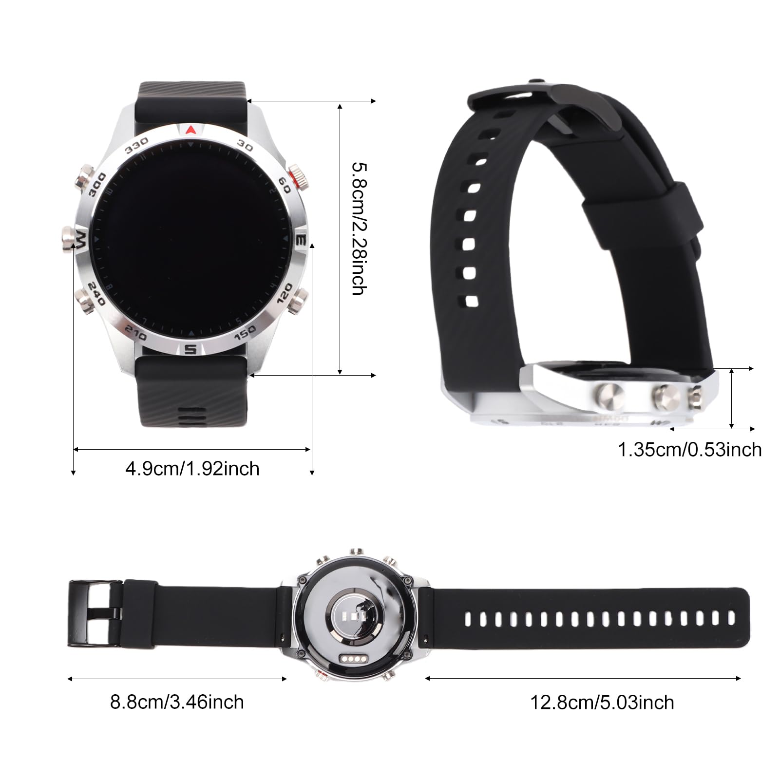 Orologio Sportivo Multifunzionale, per Uomo Donna (argento+nero) | Custodia in Lega di Zinco Batteria da 500 MAh 15 Giorni di Utilizzo Mappa Offline Monitoraggio del Sonno Quadranti