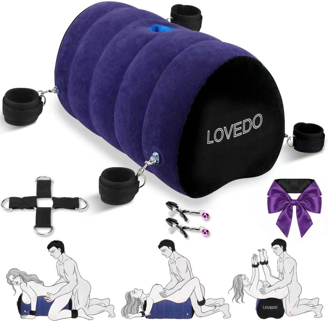 Sex Toys Adult Toys Pillow Position Cushion, Sex Bondage Cuffs, Cross Strap, Nipple Clamps BDSM Kit for Dildo Mount