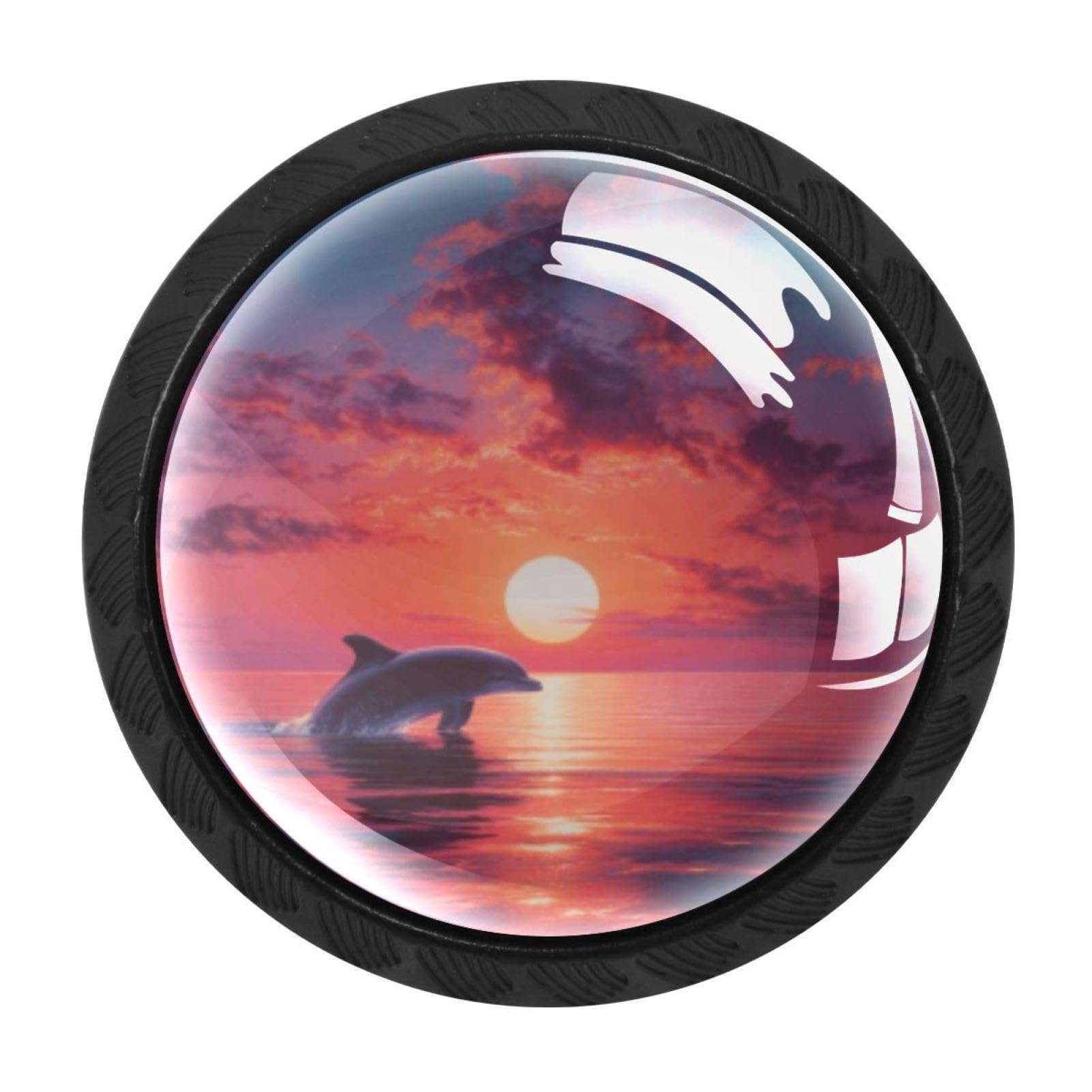 CHENZZZZ 4 Pieces Dolphin Sunset (1) Kitchen Cabinet Knobs Drawer Knobs Dresser Knobs Black Knobs Drawer Pulls Dresser Drawer Handles Knobs for Dresser Drawers