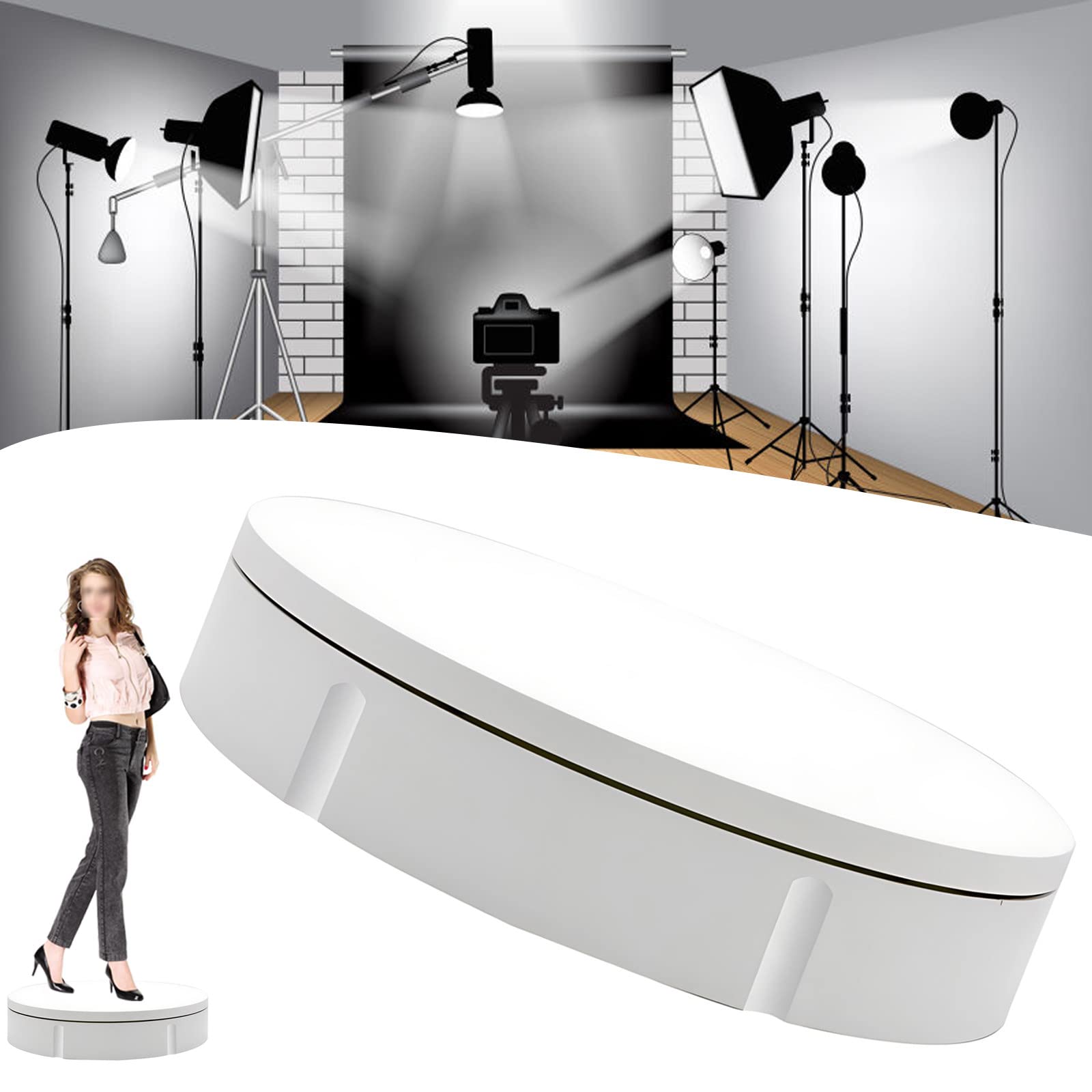 Tocadiscos eléctrico motorizado Giratorio de 360 Grados, Capacidad de 150 kg para exposiciones temáticas, espectáculos de fotografía,White