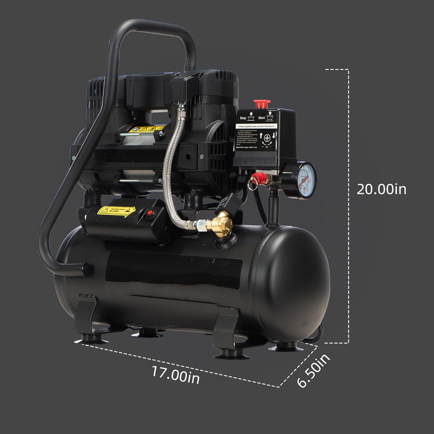 Air Compressor, 2.0 Gallon, 1.0 HP Oil Free, Max 115 PSI, 65dB Ultra Quiet, for Auto Repair, Tire Inflation, Spray Painting, Woodwork Nailing