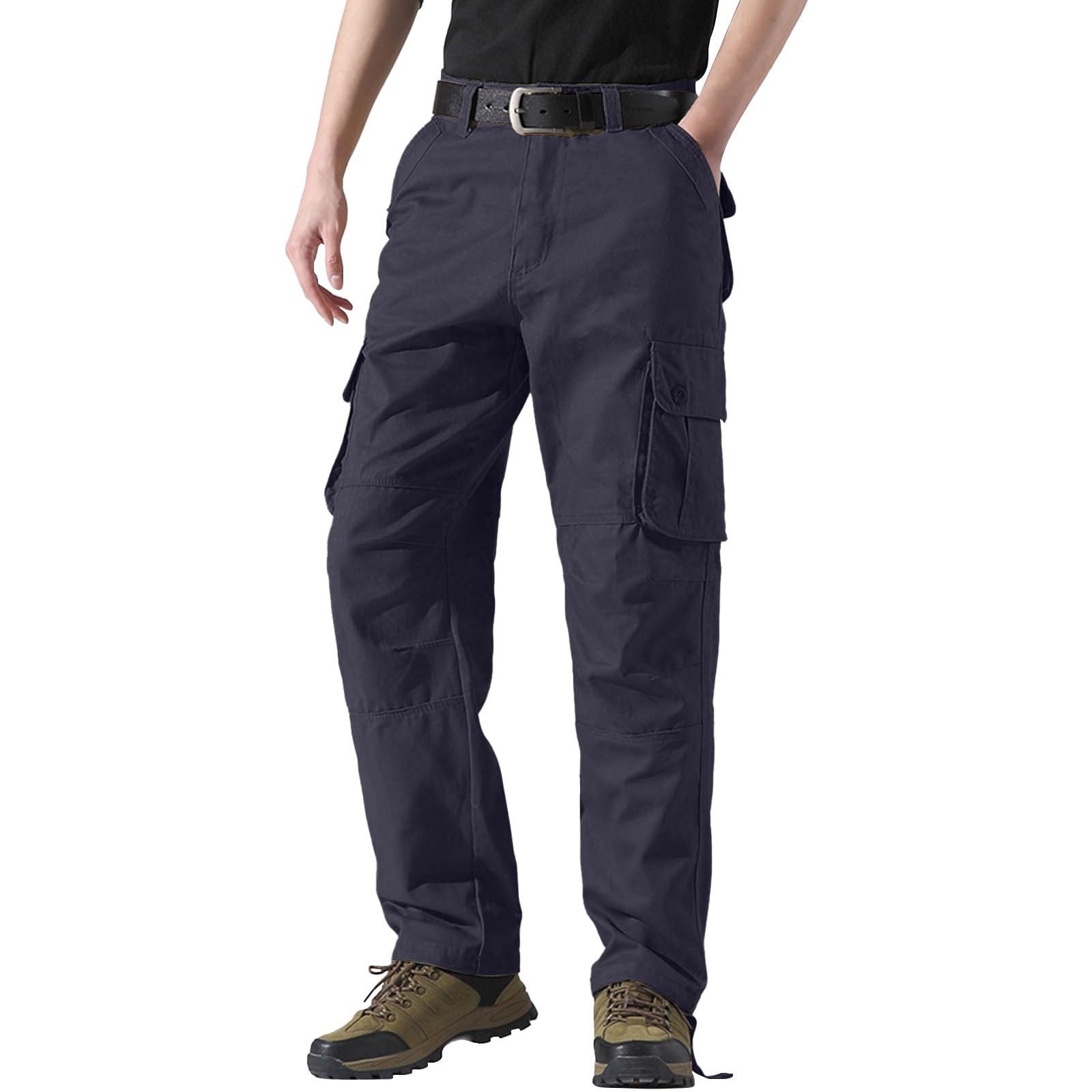 Generisch Pantalones cargo para hombre holgados: pantalones de trabajo con muchos bolsillos, pantalones rectos de pierna recta, pantalones de senderismo ligeros, transpirables, pantalones de trekking