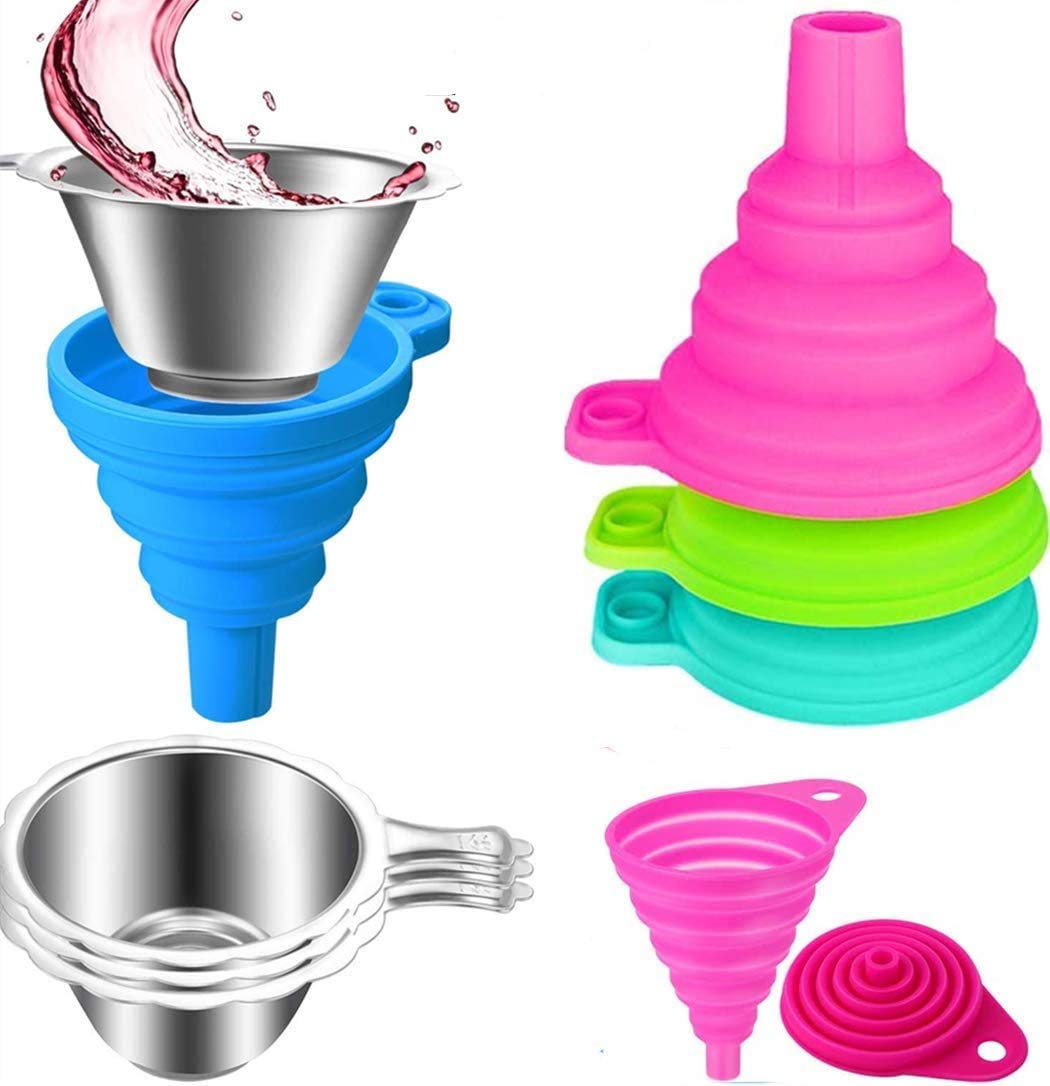 Millie (12 Pack)3D Printer Accessories Parts Collapsible Silicone Funnels and Stainless Steel Resin Filter Cups for Pouring Resin Back into Bottle for ANYCUBIC Photon Sparkmaker Kelant Orbeat D100