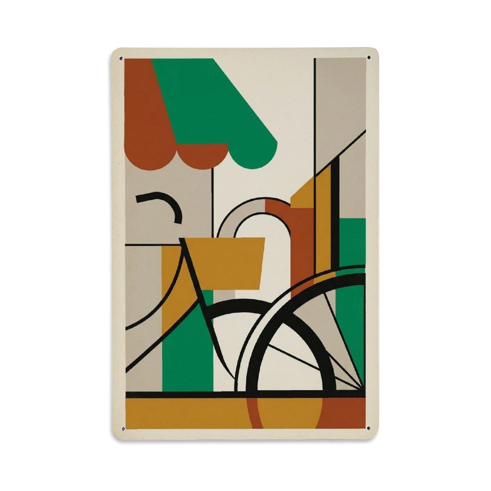Cyclist Market Awning Abstract Bicycle City Geometry Metal Tin Sign Plaque Wall Decor for Cafe, Man Cave, Club Bar, Office, Home Garden Round Metal Poster 8x12Inch