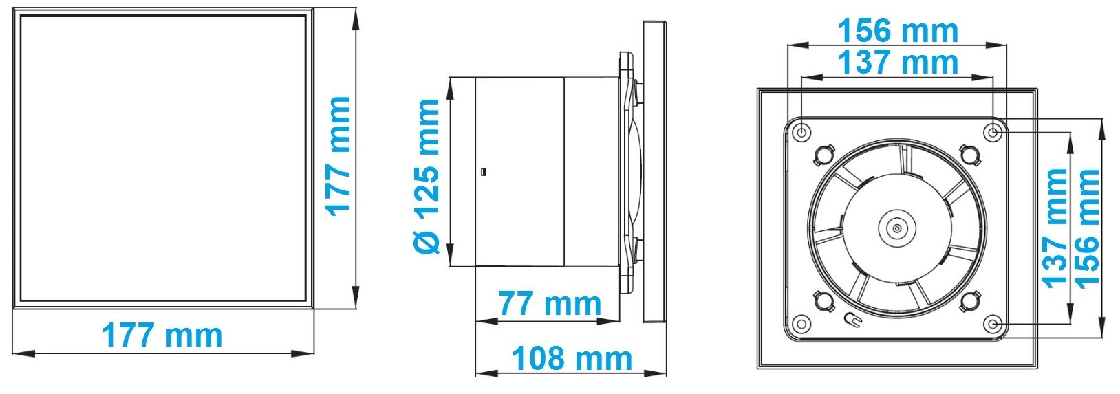 WTI125T designerski wentylator łazienkowy, ze stali nierdzewnej, z timerem/wybiegiem i klapą zwrotną, WTI125T, wentylator ścienny, wentylator łazienkowy, wentylator do zabudowy, do łazienki, kuchni, cichy, 12,5 cm