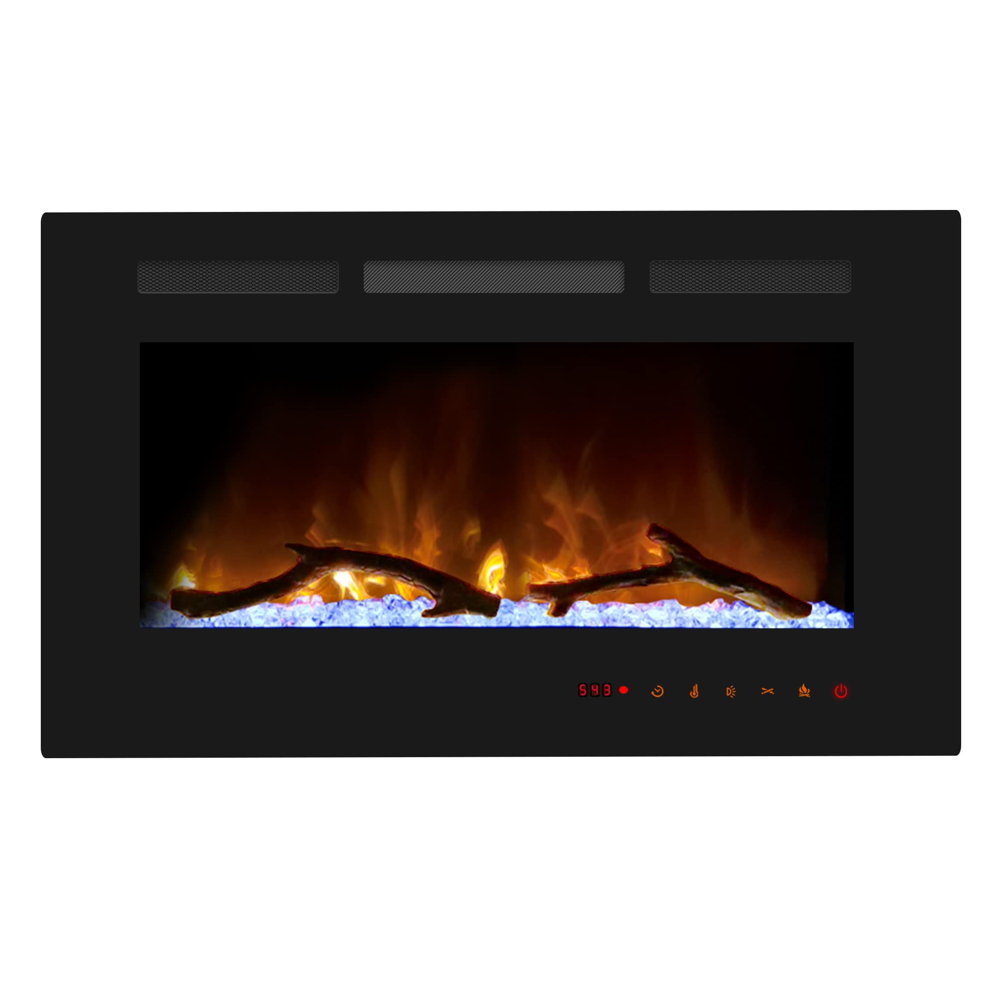 Cheerway 30 Inch Electric Fireplace, Recessed Fireplace Insert and Wall Mount Fireplace Heater with Remote & Touch Control, Adjustable Flame Color & Brightness, Log Set & Crystals, Child Lock & Timer