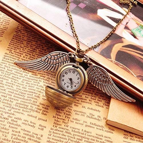 Image of MALKIN Golden Snitch Pocket Watch Necklace, Antique Bronze, Winged Ball
