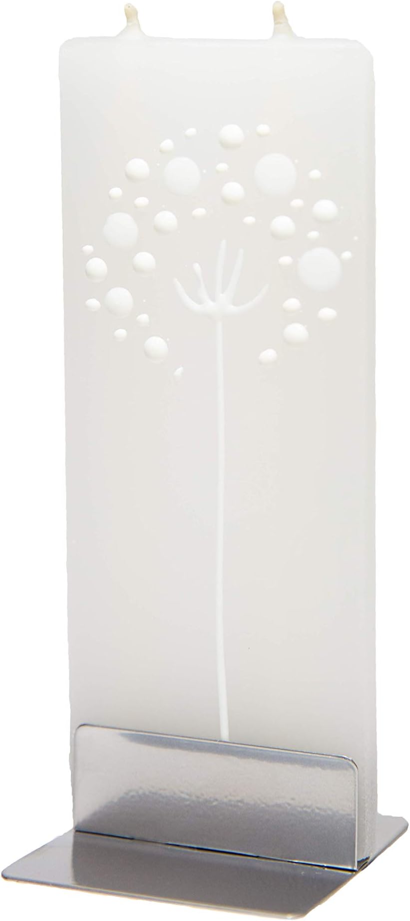 Flatyz Hand Painted Flat Candle| Unscented, Dripless, Smokeless, Decorative | Abstract White Dandelion | Double Wick with Metal Base | Unique Gift Idea and Home Décor Accent