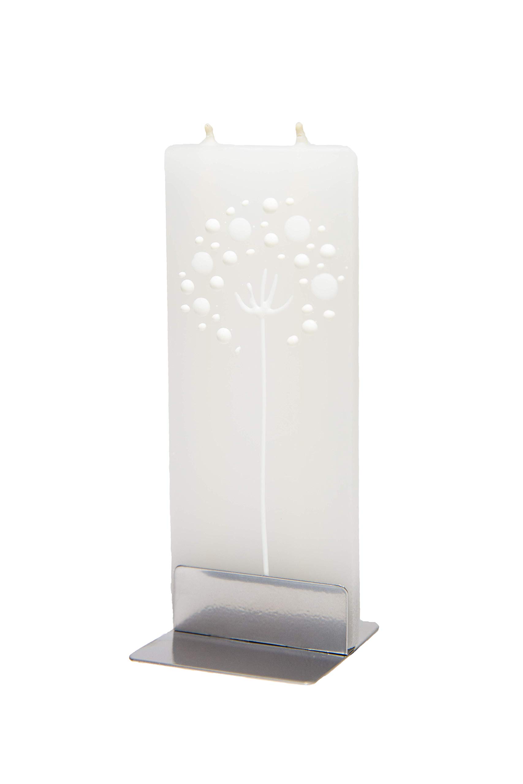 Flatyz Hand Painted Flat Candle| Unscented, Dripless, Smokeless, Decorative | Abstract White Dandelion | Double Wick with Metal Base | Unique Gift Idea and Home Décor Accent
