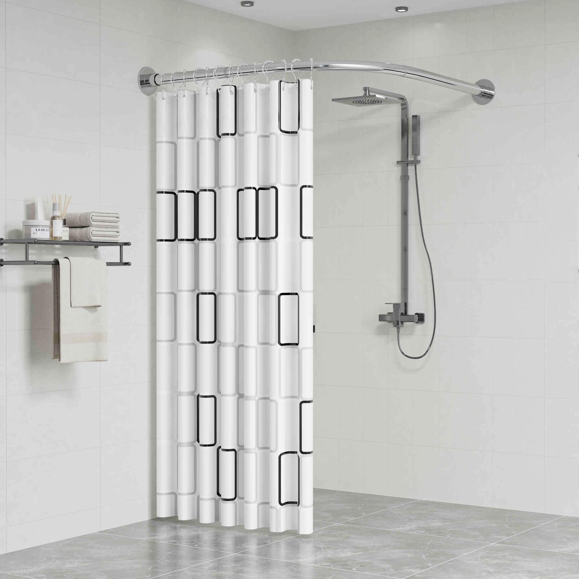Barre De Douche En Forme De L En 304 Acier Inoxydable, Tringle Rideau Angle Extensible, Pour Salle De Bains, Magasin De Vêtements, Maison, Hôtel(Size:C 90-130cm x 90-130cm,Color:Argent)