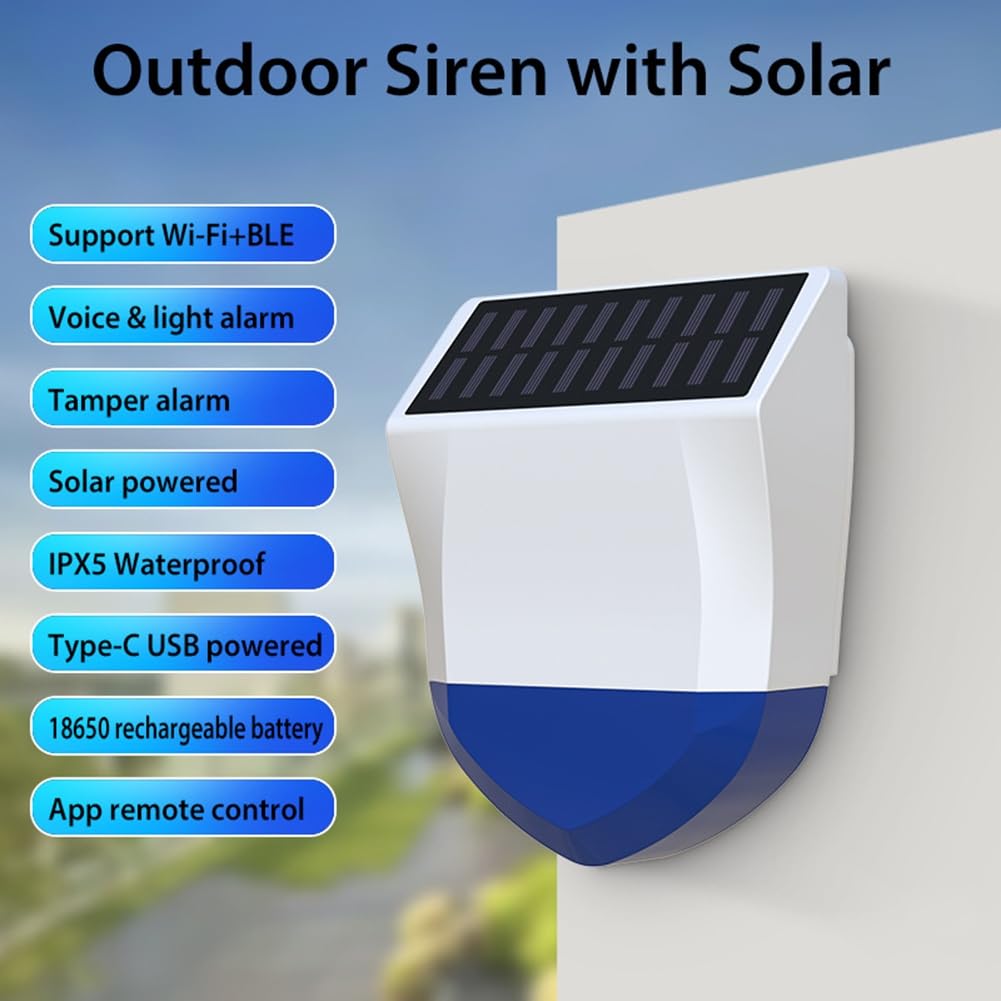 Tuya Smart WiFi Sirène Alarme Alarme Sonore et Lumineuse Extérieure Alarmes Sonores Solaires Étanches