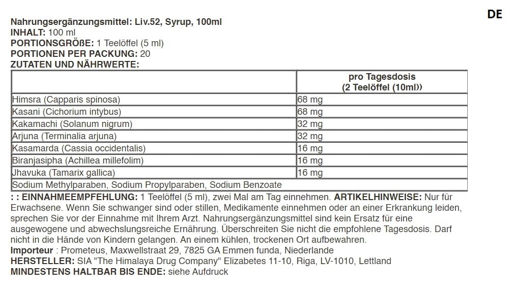 Himalaya - LIV 52 | Liv.52 Sirop | Soutient la fonction hépatique saine - 100 ml