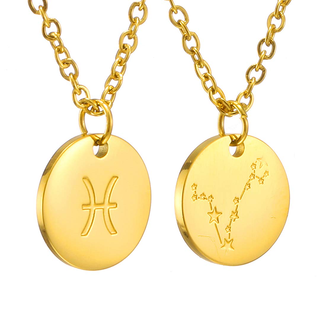 Collana Segno Zodiacale In Acciaio Inox – Placcato Oro, Oro Rosa O Argento, Ciondolo Rotondo Con Stella, Regalo Personalizzato