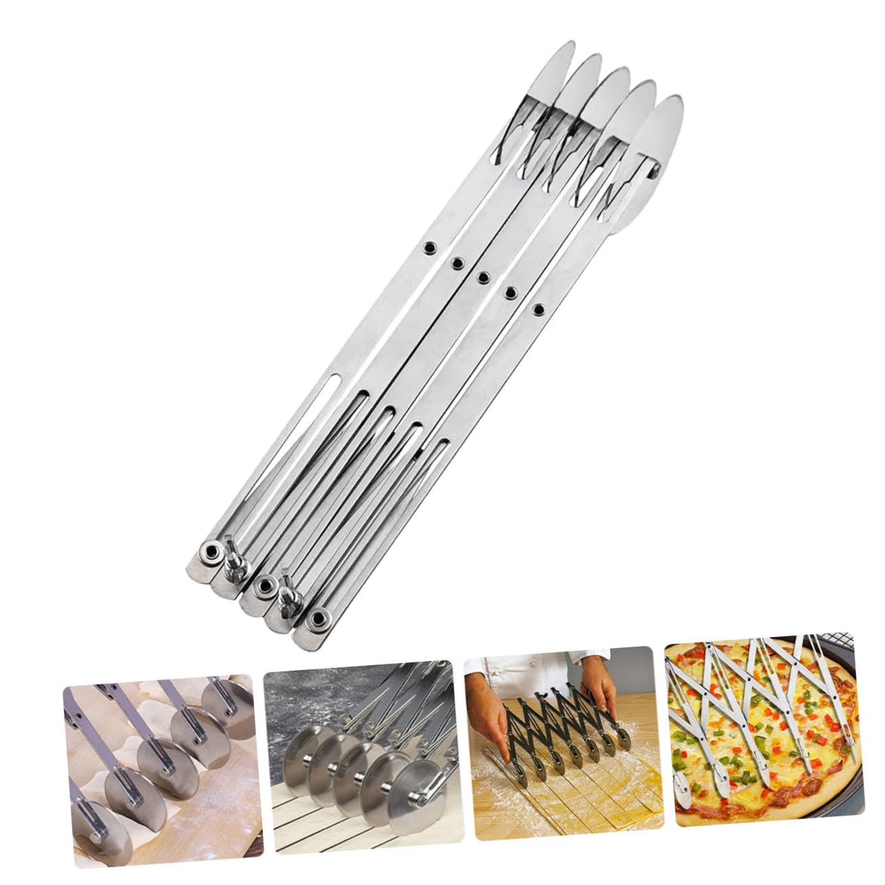 Coupe-pâte Design Pratique et Moderne à 5 Roues en Acier Inoxydable Réglable, Outil Essentiel de Pâtisserie pour Découpe Facile de Pizza et Pâte à Pain