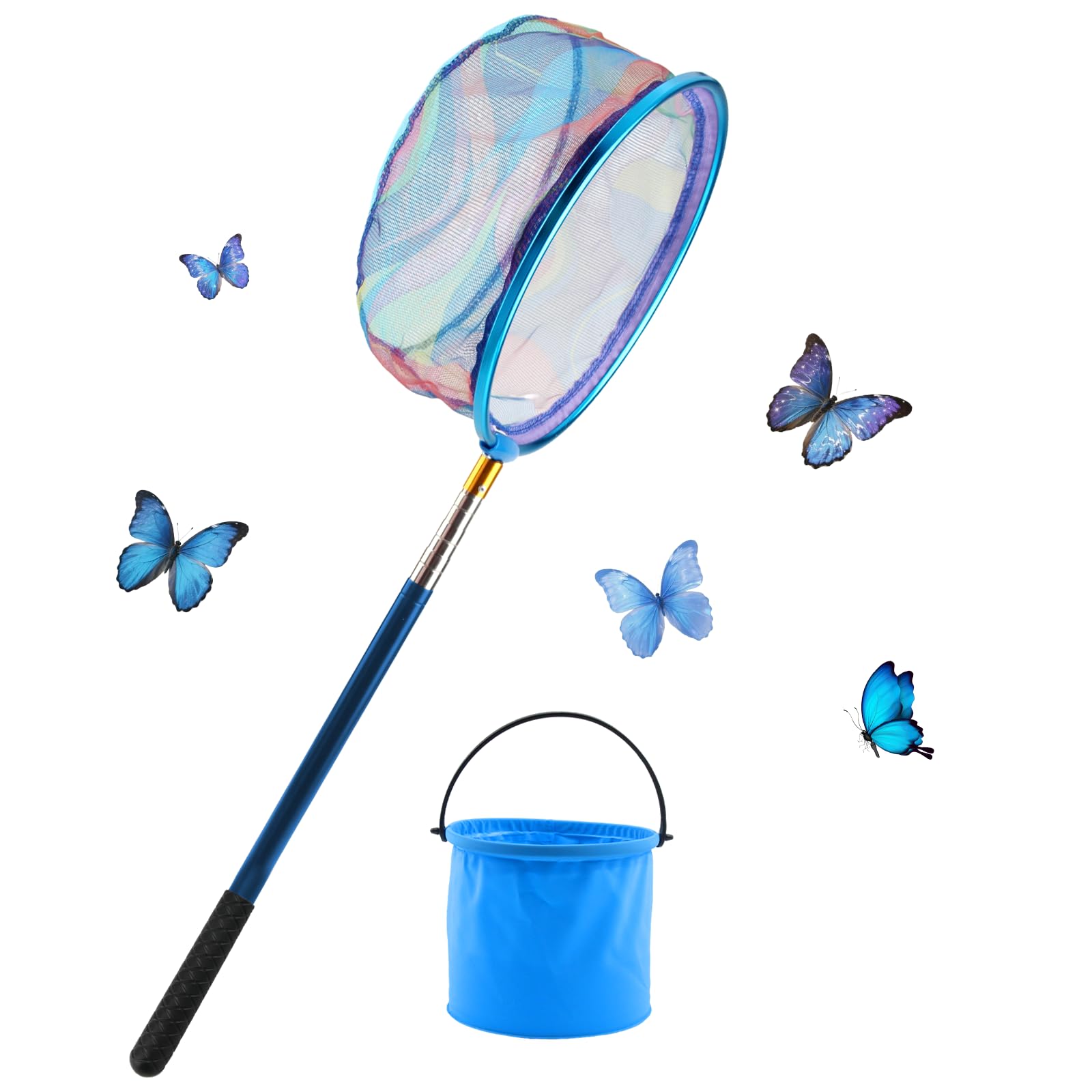 Vaskula éPuisette pour Enfants Filet Papillon Extensible Epuisette Enfant avec Manche Télescopique avec Seaux Pliables Our Enfant Capture de Poissons, Insectes et Papillon pour Enfants et Adultes