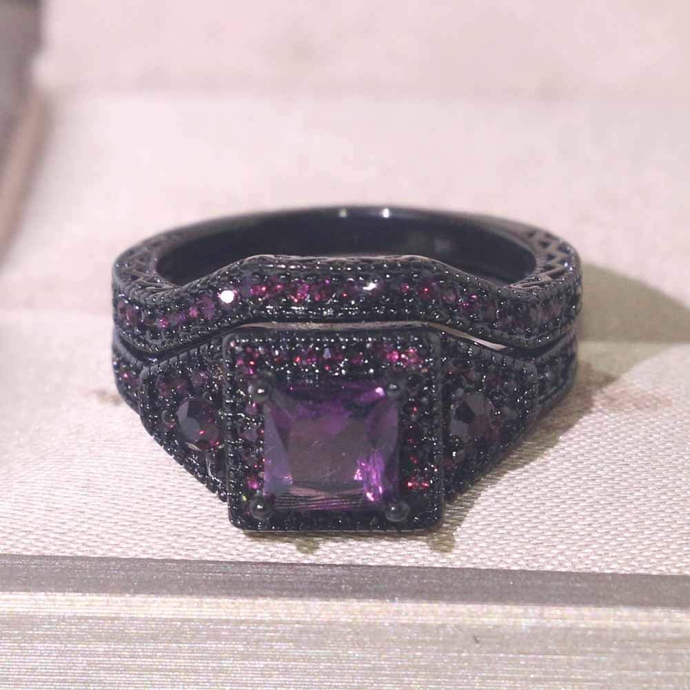 ringheart 2 Rings His and Hers Rings Black Plated Couple Rings Princess cut 6mm Green Cz Womens Wedding Ring Sets Titanium Steel Mens Wedding Bands