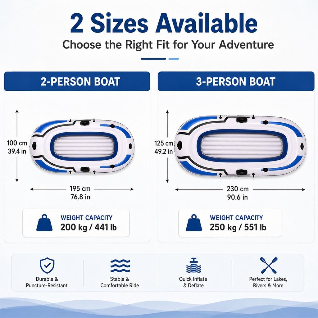 Kayak Gonfiabile 2-3 Persone, Barca In PVC Con 4 Camere D'Aria