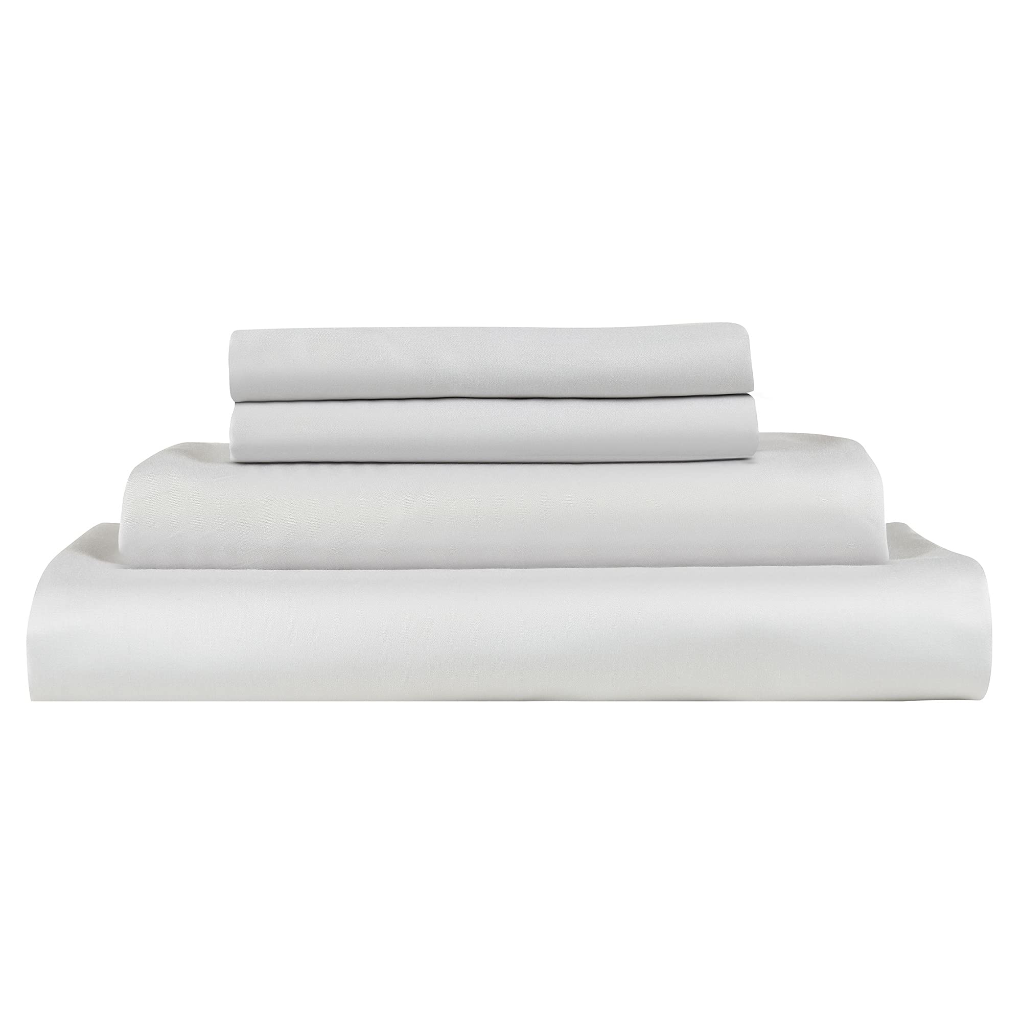 PANDATEX High Density 400TC 100% Bamboo Viscose Bed Sheets Set Cooling Sheets Silky Softest Bedding Sets with Deep Pocket (Queen Size, Light Grey)