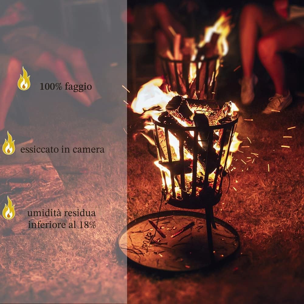 Legna da Ardere 90 kg Per Stufa e Camino Braciere Griglia Cestello per il Fuoco Ceppi 25 cm Flameup
